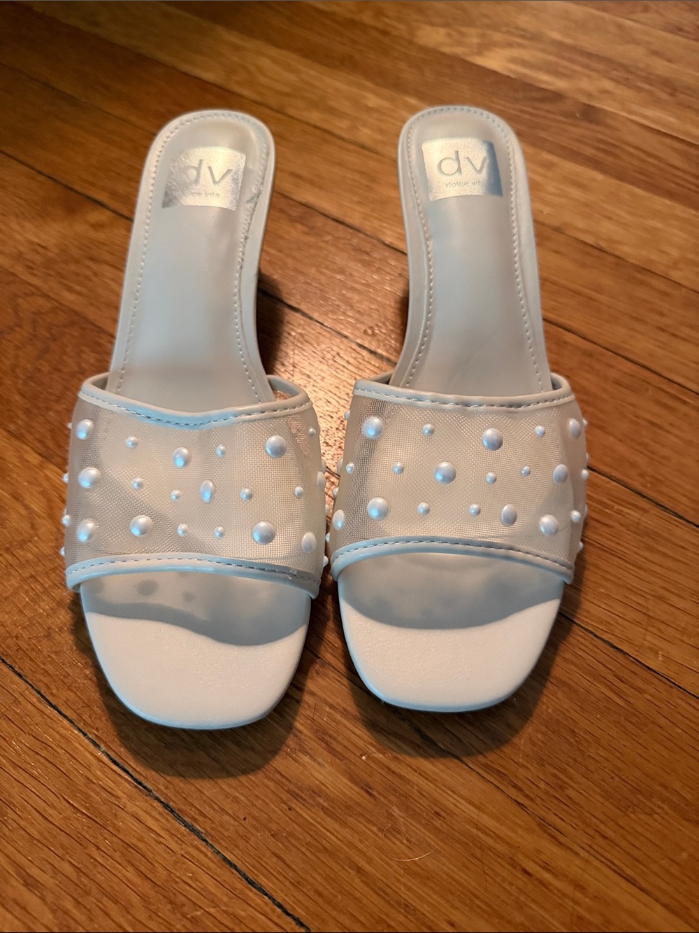 DV by Dolce Vita White Pearl-Stud Slide Mules